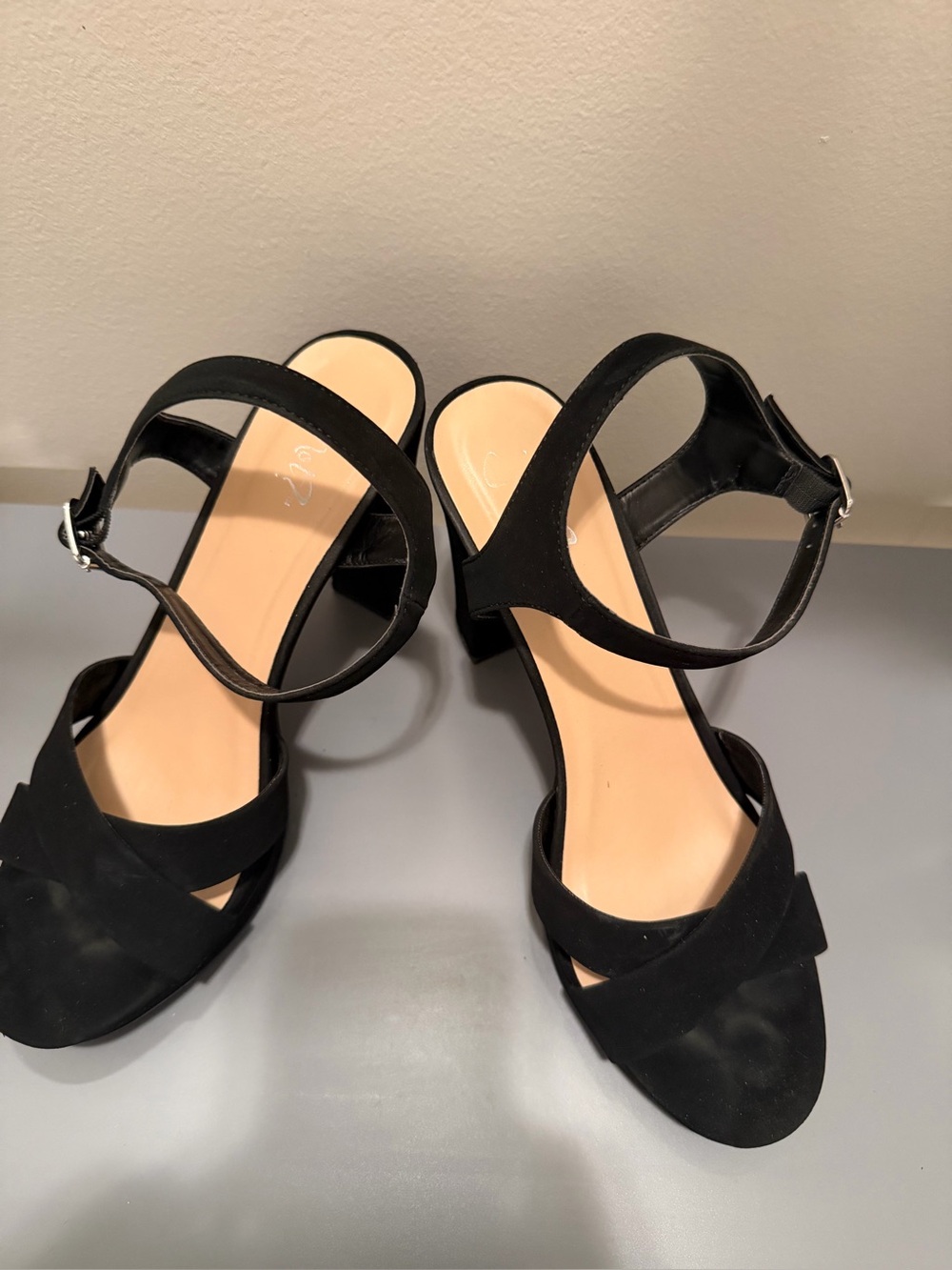 Women's Black Ankle Strap Block Heel Sandals